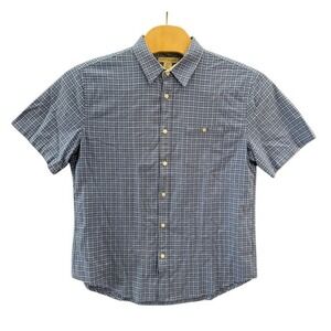 Elliot Mulryan Men Large Blue White Plaid Short Sleeve Button Down Shirt Stretch